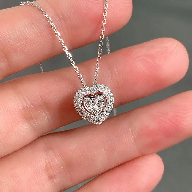 heart shaped Cubic Zirconia diamond pendant necklace