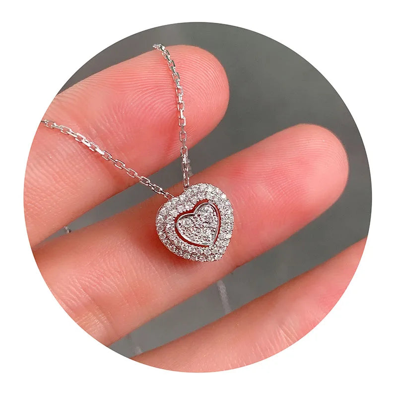 heart shaped Cubic Zirconia diamond pendant necklace