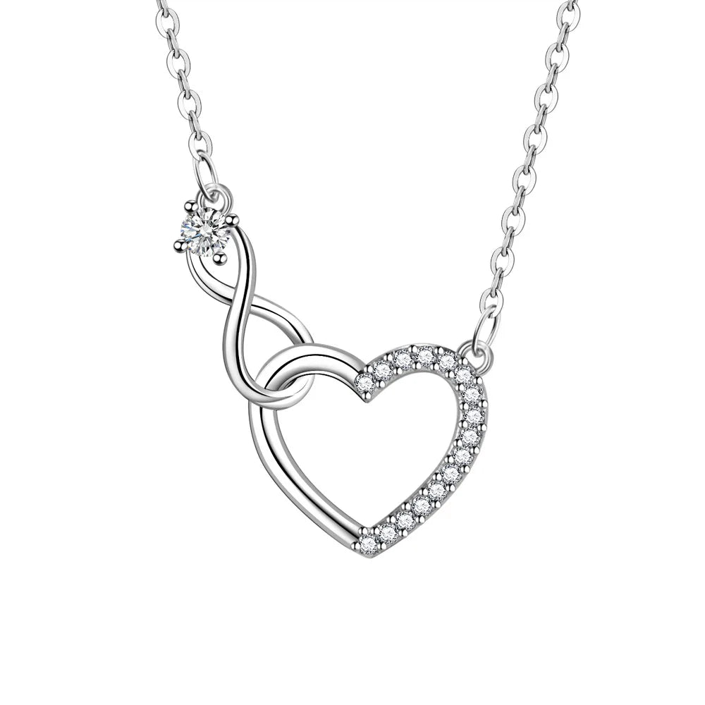Silver Diamond zirconia Infinity Heart Necklace